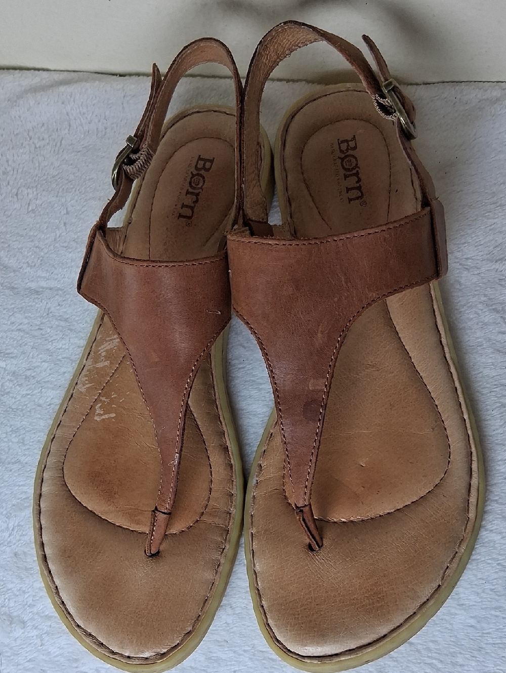 Born Tan Leather Thong Sandals with Slingback